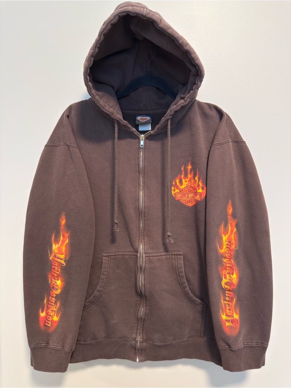 Sunfaded Harley-Davidson Chocolate brown flames hoodie Honolulu Pacific